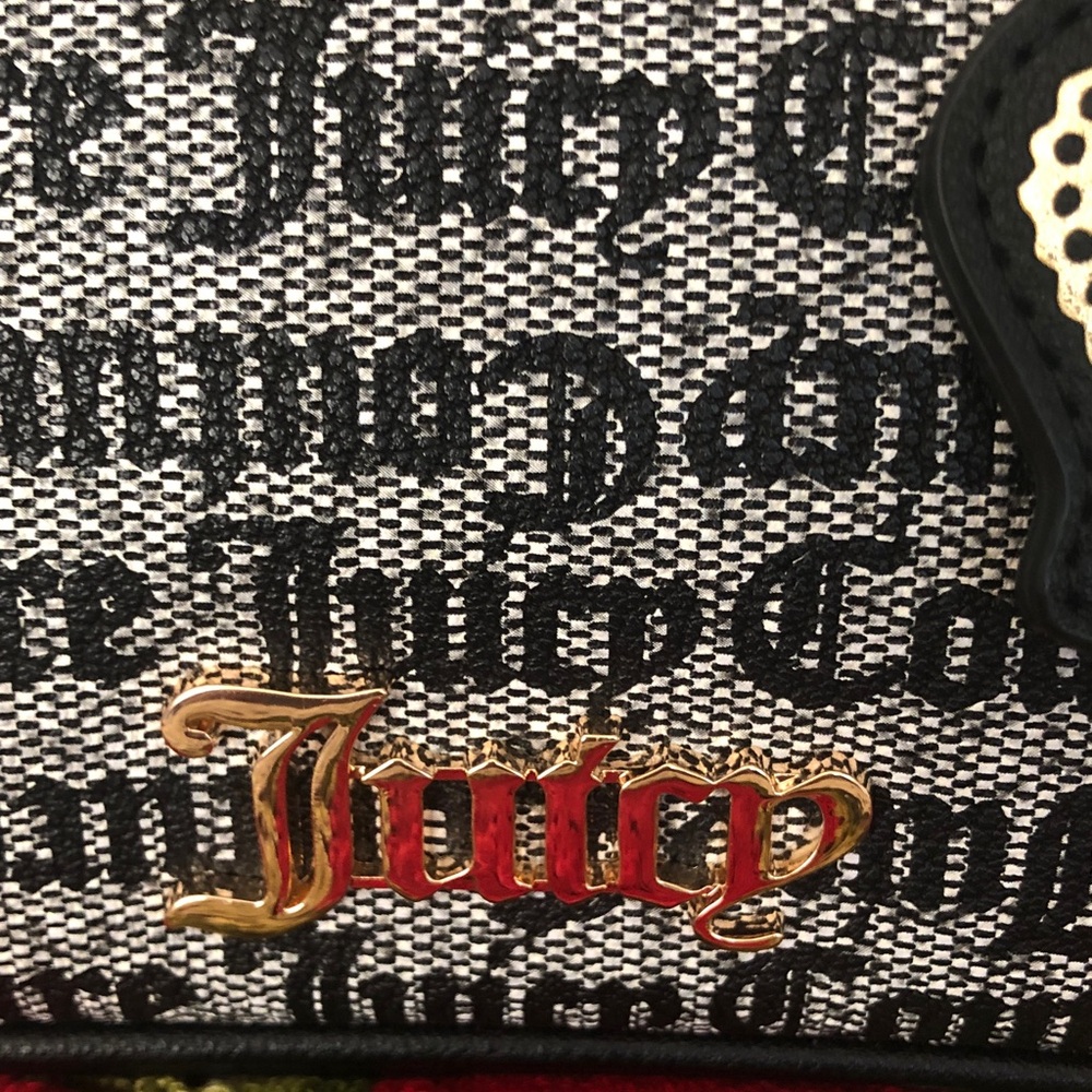 NWT Juicy Couture Black Beige Fresh Take Shoulder Handbag w/Gold Crown Charm - Picture 3 of 11